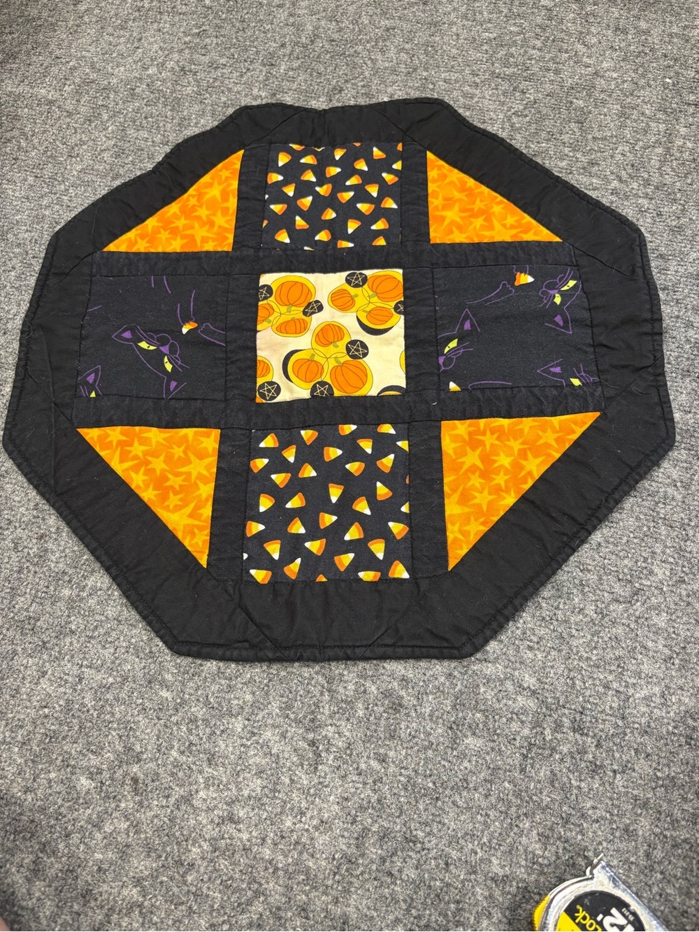 Octagonal Halloween Quilted Table Topper in Black and Orange